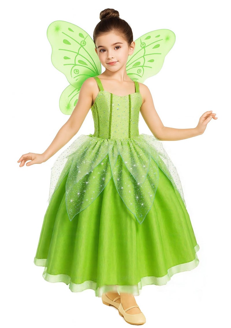 CQDY Girls Tinkerbell Costume Dress Up Fancy Fairy Princess Halloween Party Dress With Butterfly Wings - Image 1